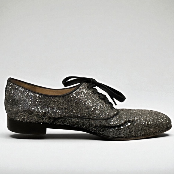 Christian Louboutin Glitter Oxford Flats | Silver Red Sole Shoes EU 39 - Picture 6 of 9